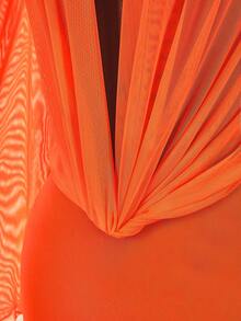 Amplova Robe femme à manches longues, col cache-cœur, manches évasées, dos nu, avec franges à l'ourlet, sexy et avant-gardiste - Orange - Voir 10