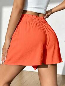 Flirla Women's Summer Casual Solid Color Ruffle Waist Shorts - Orange - View 2