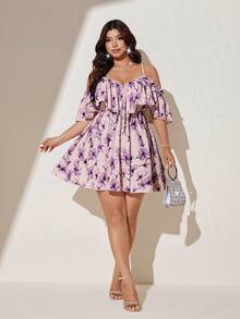 Viva Relle Vestido de vacaciones sexy con hombros descubiertos para tallas grandes - Rosa - Ver 3