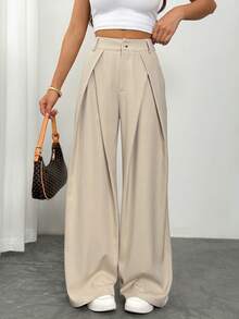 Vivamere Women's Suit Wide Leg Pants With Pleated Detailing ,Petite Women - Khaki - View 7