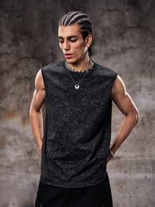 Skyrend Simple Studio | Camiseta de tirantes de estilo vintage y rústico para hombres | Adecuado para uso en verano | Cómodo y transpirable | Moda de vanguardia - Negro - View 2