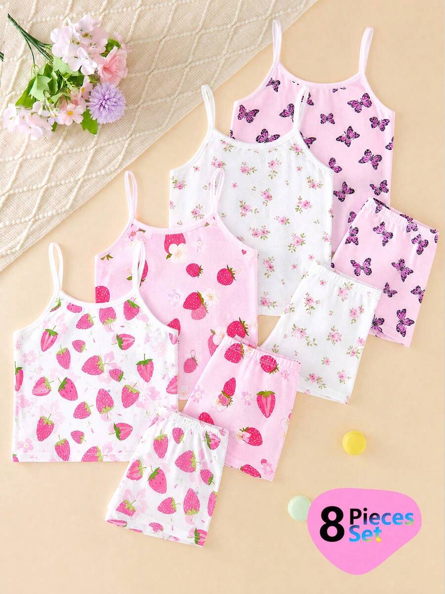 SHEIN 女童简约纯色系列无钢圈吊带背心和舒适三角裤四件套内衣套装 - 彩色 - 查看 1