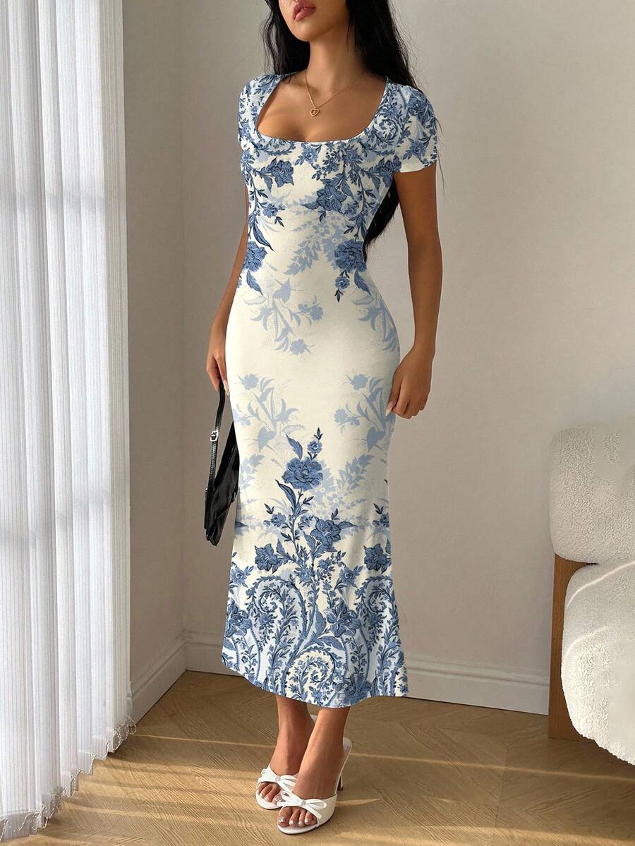Modelyn Đầm ôm dáng đuôi cá bèo nhún cổ vuông mùa hè - Nhiều màu - Xem 1