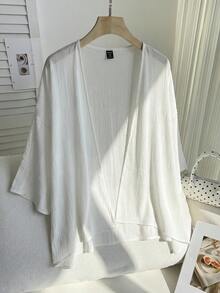 Comfortcana Summer Short Lightweight Textured Plus Size Short Jacket, White - White - View 5