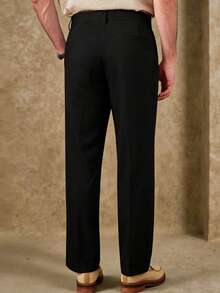 Core Aspect Men's White Linen Casual Pants With Belt Loops And Zipper, Cropped Length - Black - View 2