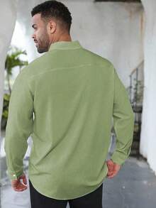 Manfinity Homme Plus Size Men's Casual Solid Color Front Button Long Sleeve Shirt, Summer - Green - View 2