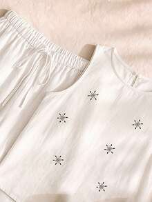 Rusticease 女款度假休閒刺繡背心與長褲兩件套裝 - 白色 - 查看 5