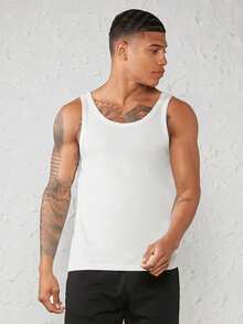 Men 100% Cotton Solid Tank Top - White - View 4