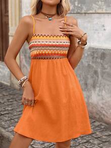 Brillora Women's Short Vacation Dress Cover Ups For Swimwear Beach Vacation Orange Summer Tropical - Orange - View 3