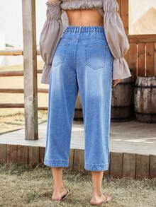 SHEIN Holidaya Plus Size Casual Loose Fit Jeans With Belt Loops And Pockets - Blue - View 2