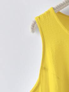 Linhara Plus Size Casual Solid Color Tank Top, Summer - Yellow - View 7