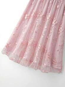 GlowEve CURVE Women's Elegant Sweet Elastic Waist Heavy Embroidered Floral A-Line Skirt, Suitable For Daily, Commute, Date, Party Outfits Fall - Pink - View 5