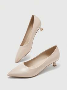 CUCCOO BIZCHIC Women's Pointed Toe Fashion Daily Versatile High Heels Kitten Heels Fall Shoes - Apricot - View 8