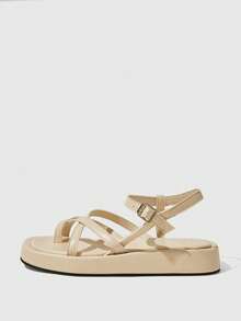 HighSole Sandalias de mujer para primavera y verano, con nuevo diseño de correas cruzadas y hebilla, plataforma abierta, estilo sencillo y versátil para uso diario, ir al trabajo o de compras - Albaricoque - Ver 3