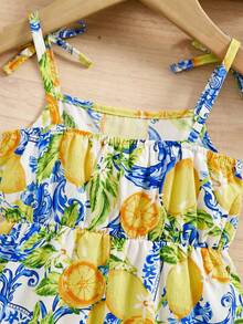 SHEIN Jumpsuit Kasual Motif Lemon Tenun untuk Anak Perempuan - Kuning - View 12