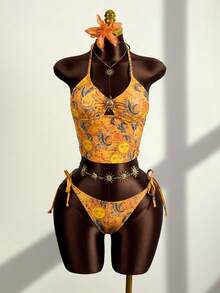 Zestiva Nuevo Conjunto de Traje de Baño Tankini con Estampado de Sol y Control de Abdomen, Bikini Sexy para Vacaciones en la Playa - Multicolor - Ver 3