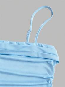 Sweetra Women's Elegant Ruffle Strap Sleeveless Long Dress,Light Blue,Summer,Elegant,Brunch,Fitted Silhouette,Daily Commute,Summer Party Dress - Blue - View 4
