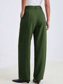 Aveloria Modichic High-Waisted Loose Straight-Leg Trousers Olive Green Summer Business Casual Elegant Office Essential Tailored Polyester Blend Suit Pants Side Pockets - Green - View 2