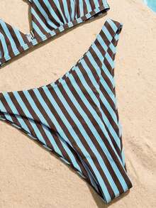 Swim Mod 2pcs/Set Women's Beach Outfit,Blue Striped Summer Tropical Holiday Vacation Fashion Cute Pool Party Adjustable Triangle Bikini Coastal - Multicolor - View 5