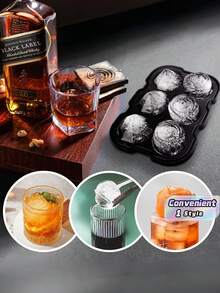 SHEIN 1 Set Silicone Easy Release Ice Cube Tray With Lid, Makes 2-Inch Rose & Diamond Shaped Ice Cubes, Includes Small Funnel, Ice Mold Maker, Juice Drink Decor, Suitable For Bar, Cafe, Restaurant, Home Kitchen, Wedding Party, Summer Beverages - Black - View 1