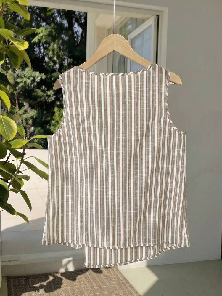 Plus Size Women Summer Vacation Round Neck White Shorts & Camisole Set Summer Top Beach Outfit For Women