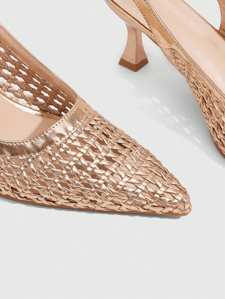 CUCCOO SZL Women's Fashion Pointed Knitting Splicing Suitable For Evening Parties Party Style High Heels Women's Shoes