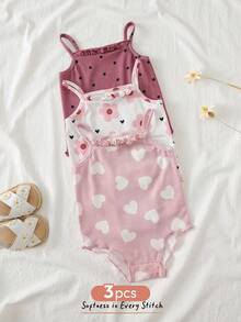 Cozy Pixies 3件套女婴碎花圆领连体衣套装，百搭舒适 - 彩色 - 查看 3