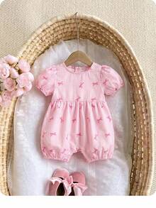 Pelele informal de verano con estampado de fresa rosa a cuadros para bebé niña recién nacida - Multicolor - Ver 7