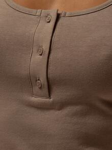 MUSERA ESSENTIALS 圓領修身鈕扣細節棉質吊帶上衣 僅上衣 冬季舒適居家可愛日常居家必備 情人節 春夏度假假期 - 棕色 - 查看 6