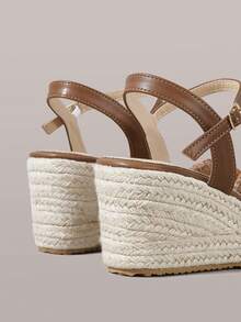 Styleloop Giày nữ, màu nâu, giày rơm đan bằng dây gai dầu, sandal đế xuồng, giày giúp tăng chiều cao, phong cách bohemian cho kỳ nghỉ. - màu nâu - Xem 6