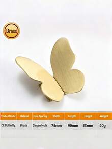 Cirelle 1pc Metal Butterfly Cabinet Knob, Brushed Gold Decorative Drawer Pull, Modern Minimalist Butterfly Handle For Wardrobe & Dresser - Yellow - View 6
