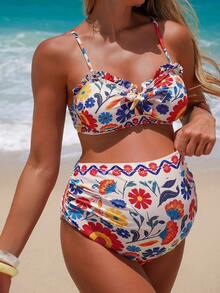 SHEIN 2026SS Spring/Summer Print Comfortable Maternity Swimwear Set, Suitable For Beach Holiday - Multicolor - View 5