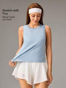 OutZeal Top de gimnasio para mujer, camiseta de tirantes de unicolor, camiseta casual de mezcla de modal suave para fitness y yoga, verano y primavera - Azul - Ver 3
