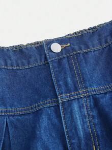 SHEIN Girlism Teen GirlLoose Fit Ruffled Hem Dark Blue Denim Jeans - Medium Wash - View 4