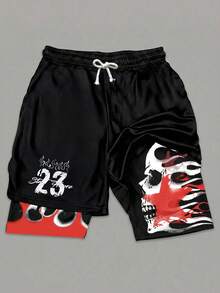 1 chiếc quần short nam tuổi teen đơn giản, họa tiết hình người, cạp chun, thích hợp đi học; trang phục mùa xuân; quần áo nam tuổi teen; áo khoác trẻ em, trang phục mùa xuân trở lại trường học - màu đen - Xem 1