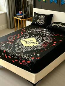 HARRY POTTER X SHEIN 1Pc Harry Print Mattress, Soft And Warm, Comfortable And Breathable, Multiple Sizes, Suitable For Single Bed/Double Bed/Queen Bed/King Bed, Machine Washable - Black - View 4
