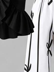 Set de 2 piezas Conjunto de verano para niñas con parte superior sin mangas con volantes en la espalda y pantalones con estampado de mariposas, casual y versátil, adecuado para vacaciones, salidas, compras, ir y venir - Negro - Ver 4