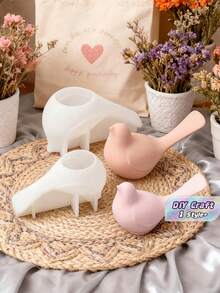 2 pièces Moule de bougie oiseau 3D, Moule en silicone DIY, Moule en résine époxy cristal, Cires fondantes, Moule à savon, Décoration murale en gypse, Ornement de bureau - oiseau - Voir 2