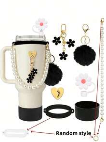 Ensemble d'accessoires pour Tumbler 40oz Compatible avec couvercle avec paille isolé Accessoires de protection en silicone Charms décoratifs Tasse étanche pour voyages, bureau, gym, activités extérieures Accessoires pour Tumbler Décoration de tasse Cadeau pour femmes Idées de cadeaux uniques - Multicolore - Voir 15