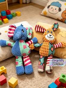 Durable Elephant Plush Dog Toy With Squeaker & Crinkle, Teeth Cleaning Chew Toy For Anxiety Relief, Tough Interactive Puppy Toy With Reinforced Stitching (No Battery) - Multicolor - View 1