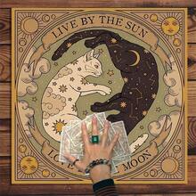 1pc Sun And Moon Altar Cloth Witchy Mystical Cat Altar Tablecloth Tarot Card Spread Reading Cloth Botanical Moon Floral Flower Table Mat Decor,Tarot,Cat,Arcane - Multicolor - View 6