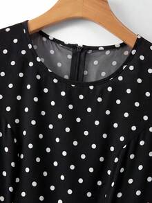 SHEIN Franclia 女士梭织波点圆领短袖A字优雅长款夏季连衣裙 - 黑色 - 查看 7
