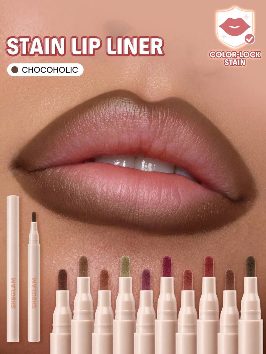 SHEGLAM True Stain Liquid Lip Liner-509 Chocoholic Lip Pencil Lipstick To Define Lips Smooth Matte Tint Long Lasting Transfer Proof Smudge Proof High Pigment 2-In-1 Combo Multi-Use - 509 Chocoholic - View 1