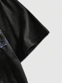 ROMWE MEN Goth Áo thun nam tay ngắn cổ tròn dáng rộng in hình thiên thần - màu đen - Xem 4