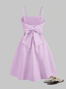 SHEIN Girlism Vestido de tirantes finos con lazo decorativo en la espalda de unicolor para niña preadolescente - Púrpura malva - Ver 5