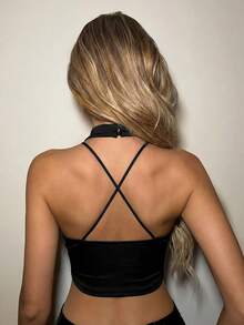 SHEIN ICON Cut Out Front Halter Black Corset Top Club Night Out Summer Sexy - Black - View 2
