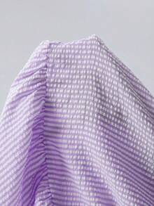 EMERY ROSE Plus Size Striped Print Round Neck Casual Short Sleeve Tunic Tops Dressy Blouses , Suitable For Summer - Purple - View 6