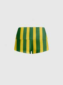 ROMWE Street Life Soccer Themed Sexy Streetwear Athletic Sporty Numeric Print Shorts For Women Summer Gym Workout Green And Yellow - Green - View 2