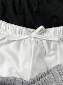 SHEIN Conjunto de 3 piezas de shorts casuales de punto de unicolor para niñas preadolescentes - Multicolor - Ver 4