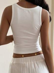 DAZY Women's Rhinestone Decor Fitted Basic Sports Camisole - White - View 2